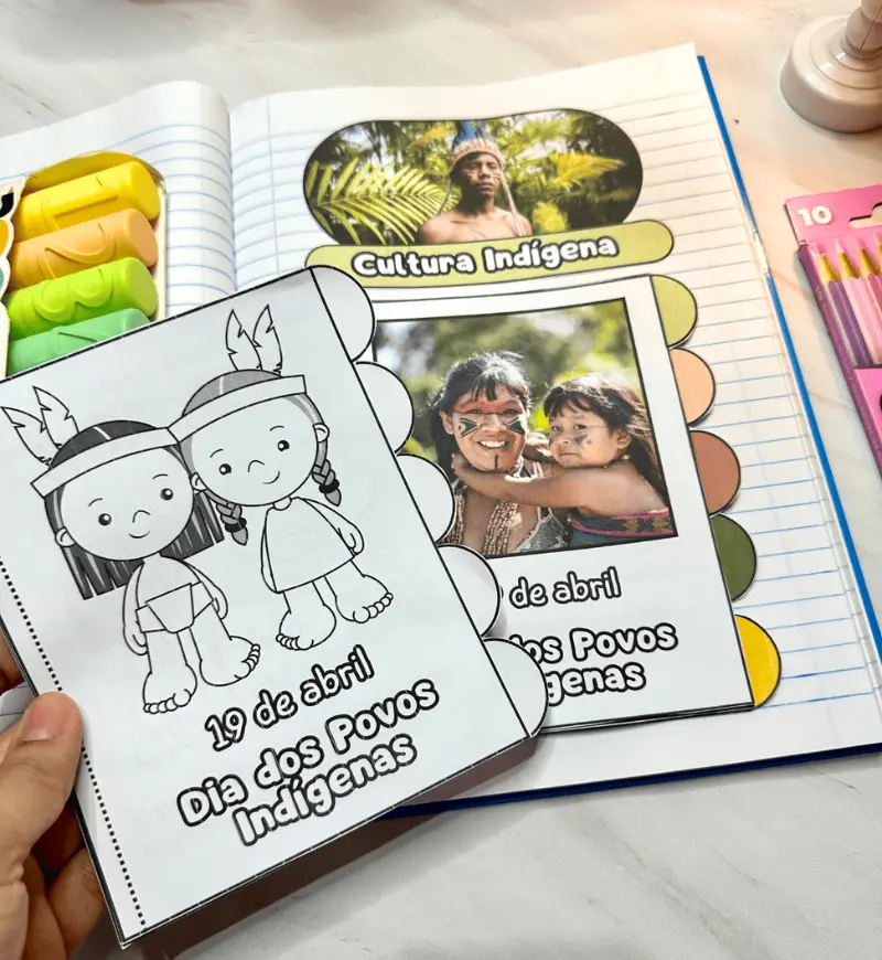 Cultura indígena: livrinho interativo em PDF para imprimir — amostra 2: O que vem no material