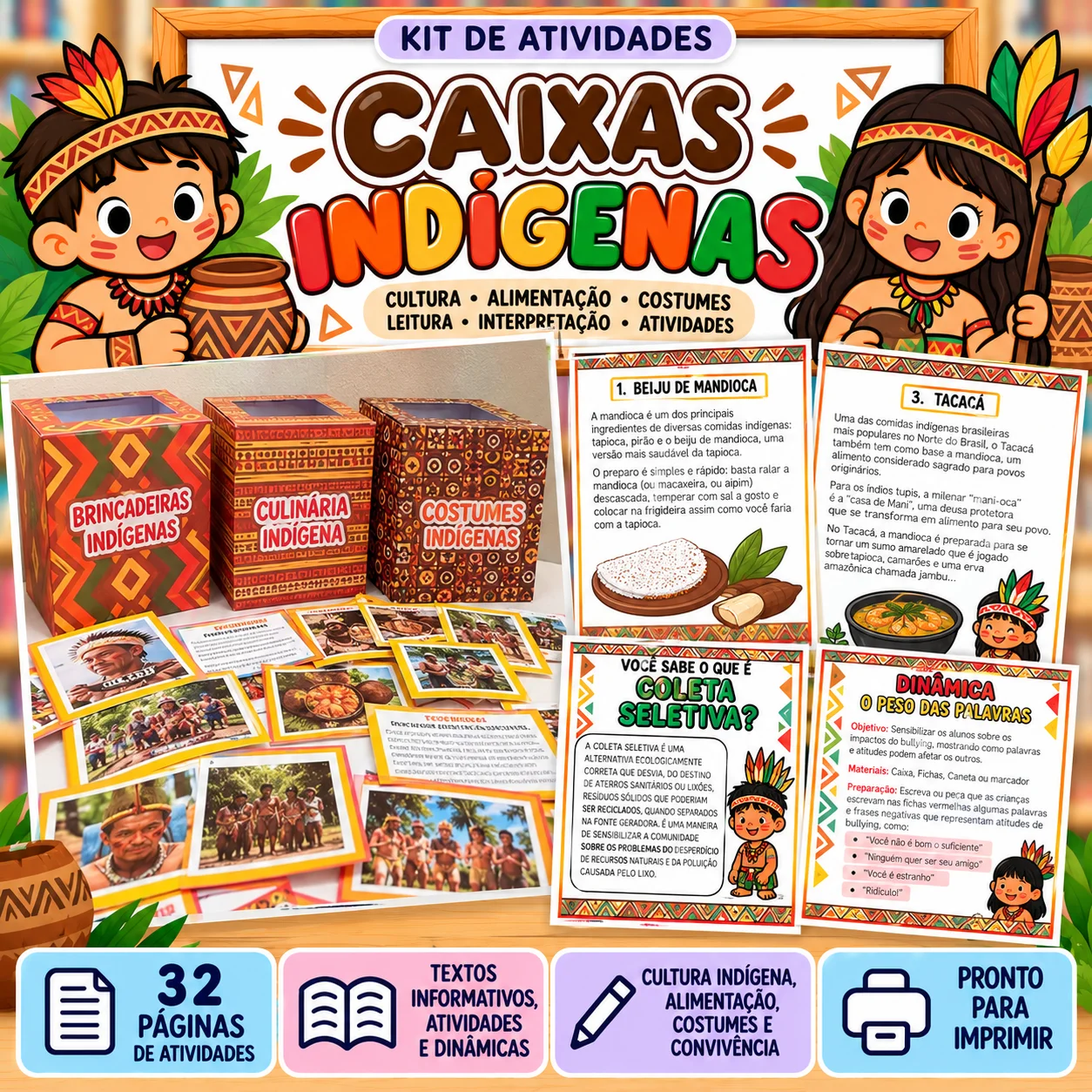 Culturas Indígenas | Caixas interativas, leitura e atividades — capa do material