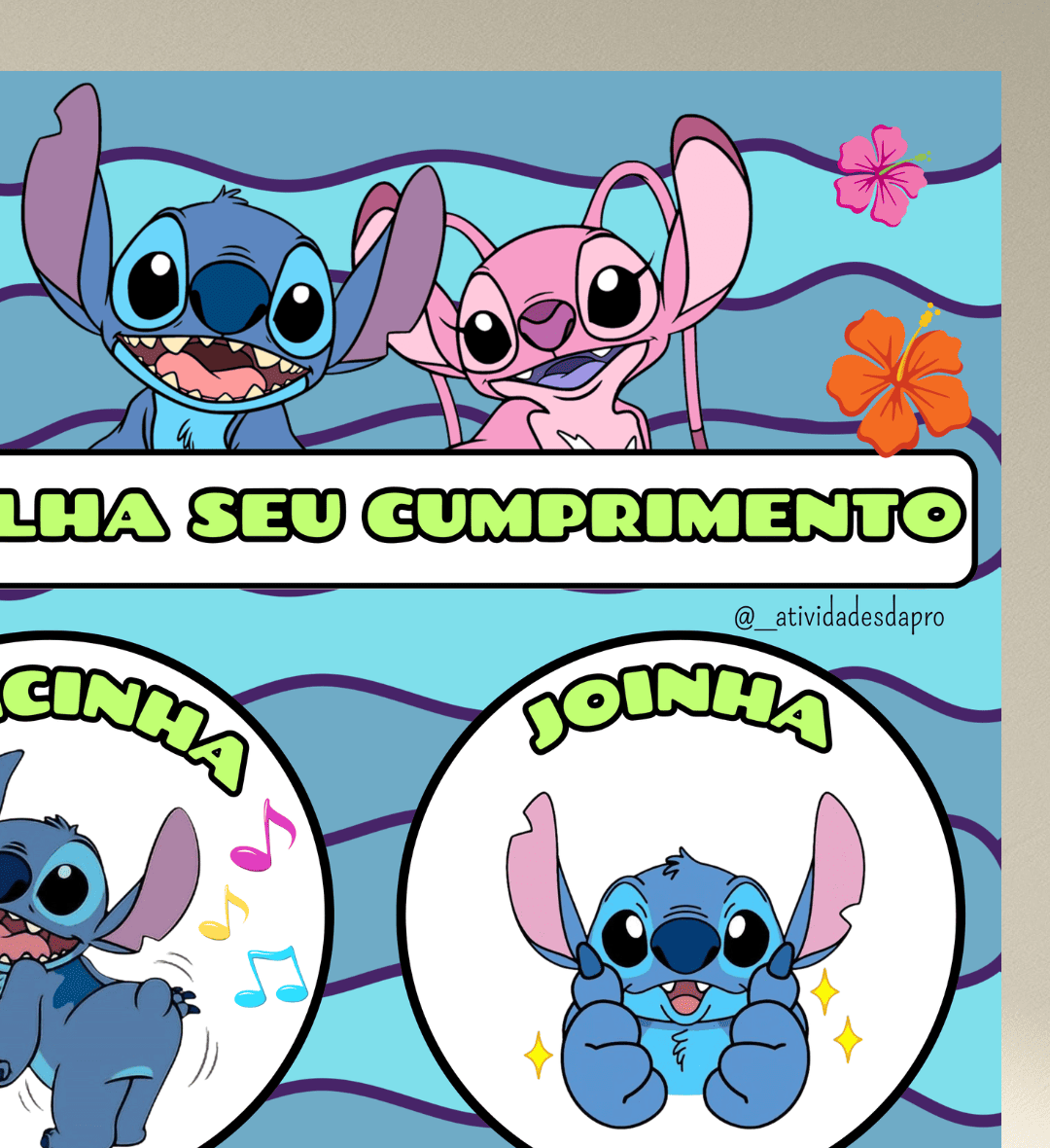 Cumprimento Divertido Stitch: Cartaz em PDF para Imprimir — amostra 1: Um cumprimento divertido com o tema Stitch