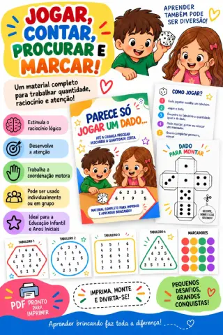DADO EM AÇÃO - JOGAR, CONTAR, PROCURAR E MARCAR! — amostra 1: Um material lúdico pensado para trabalhar contagem,…