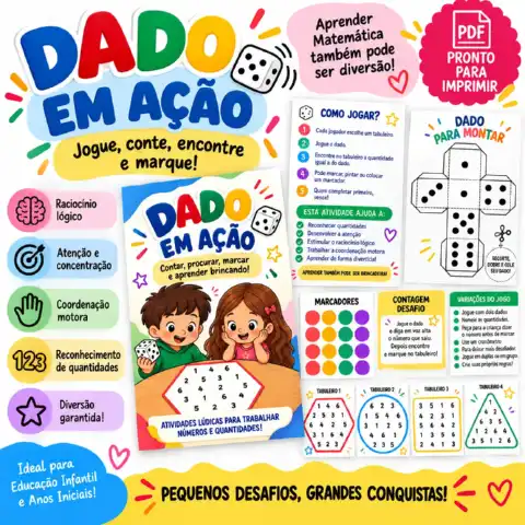 DADO EM AÇÃO - JOGAR, CONTAR, PROCURAR E MARCAR! — capa do material