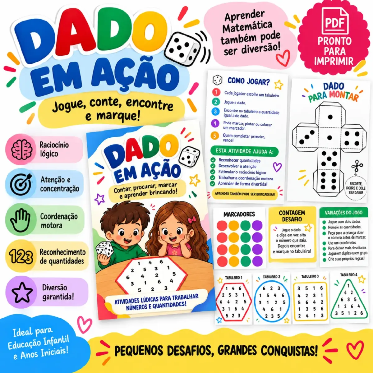 DADO EM AÇÃO - JOGAR, CONTAR, PROCURAR E MARCAR! — Matemática para Educação Infantil: Transforme o aprendizado dos números…