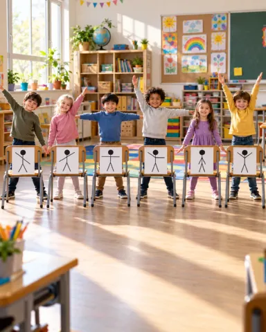 Dança das Cadeiras com Movimentos Corporais – 35 Cartões A4 — amostra 1: Dinâmica da dança das cadeiras com 35 cartões de…