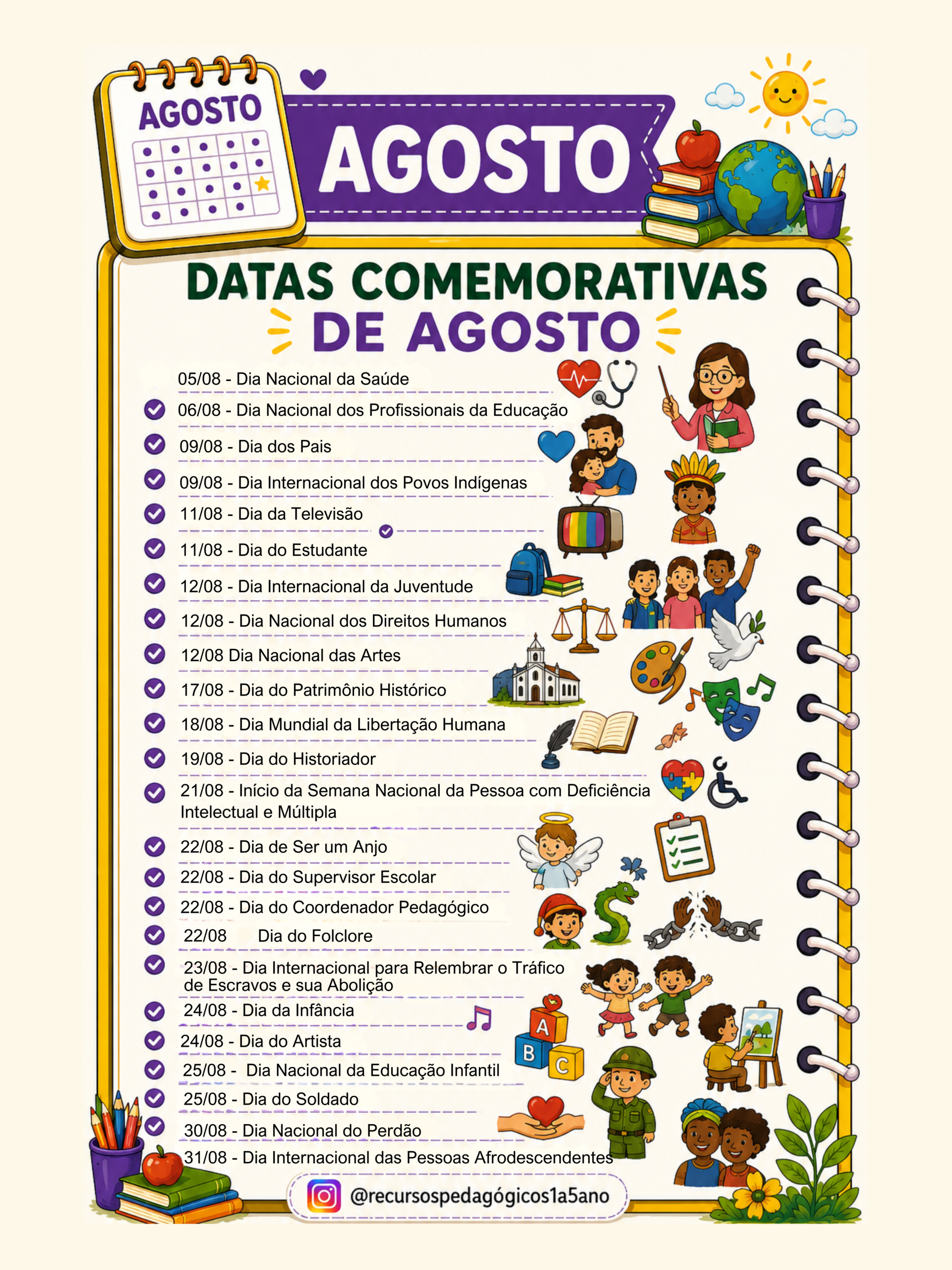 Datas comemorativas Agosto GRÁTIS – PDF para Imprimir | Educação Infantil e Anos Iniciais — capa do material
