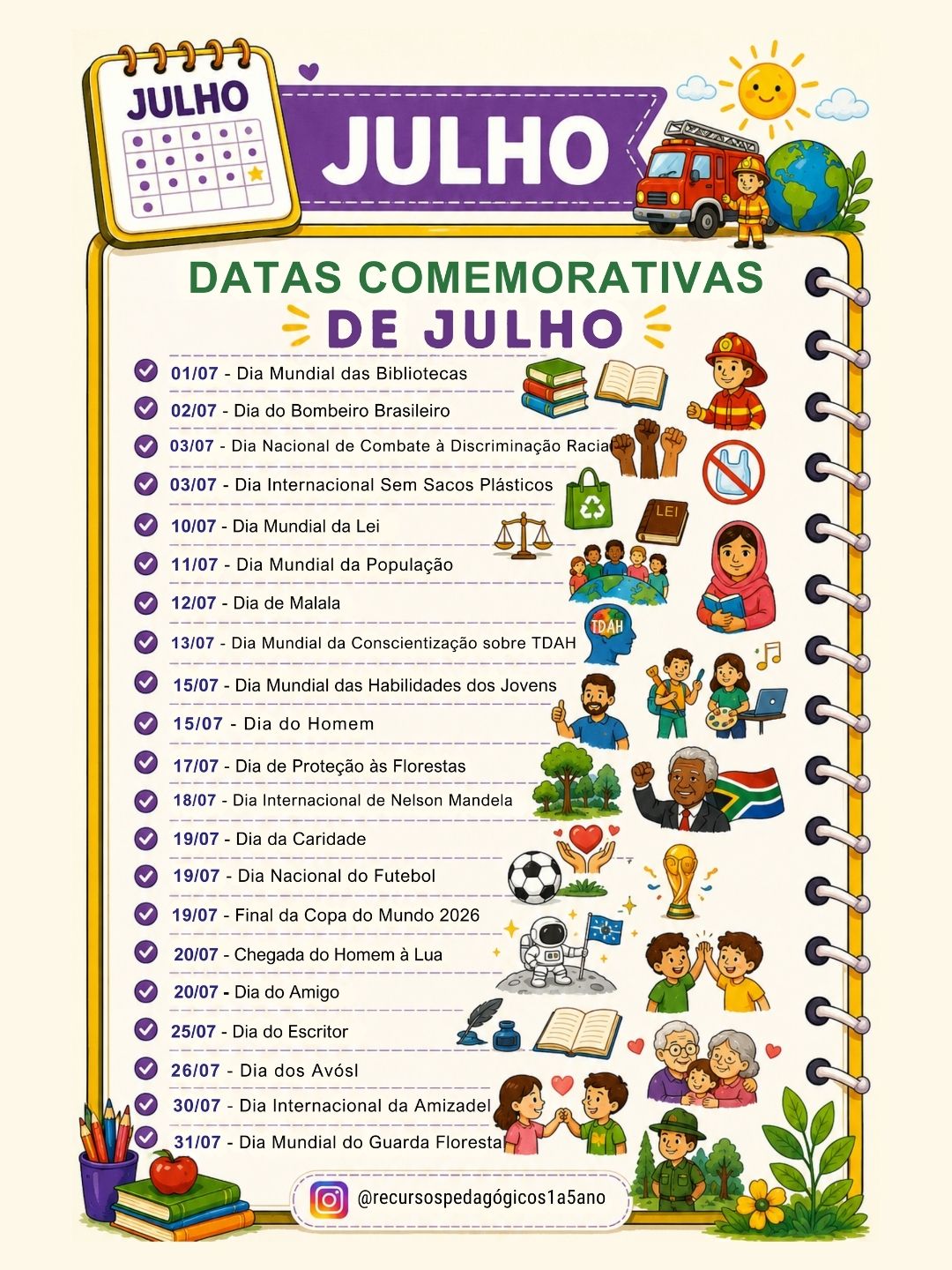 Datas comemorativas julho GRÁTIS – PDF para Imprimir | Anos Iniciais — capa do material