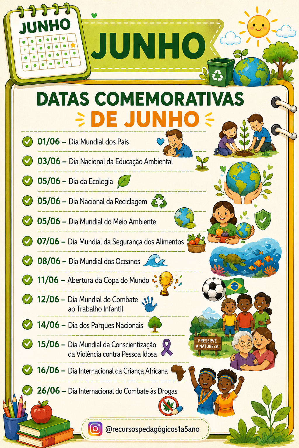 Datas comemorativas Junho GRÁTIS – PDF para Imprimir | Anos Iniciais — Alfabetização para Educação Infantil: Datas…