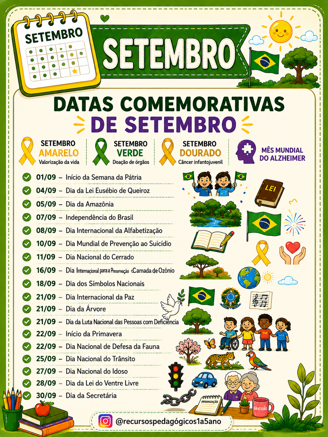 Datas comemorativas Setembro GRÁTIS – PDF para Imprimir | Alfabetização — capa do material