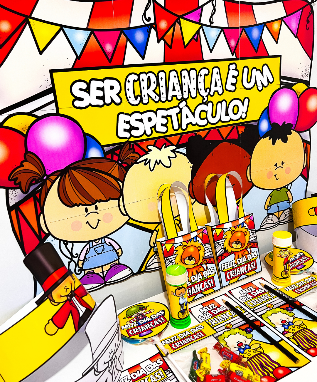 Decoração de Dia das Crianças para imprimir: tema circo — amostra 2: Como preparar e aplicar em sala
