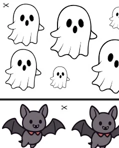 Decoração de Halloween para Imprimir em PDF — amostra 4: Kit de decoração de Halloween em PDF com bandeirinhas, fantasmas,…