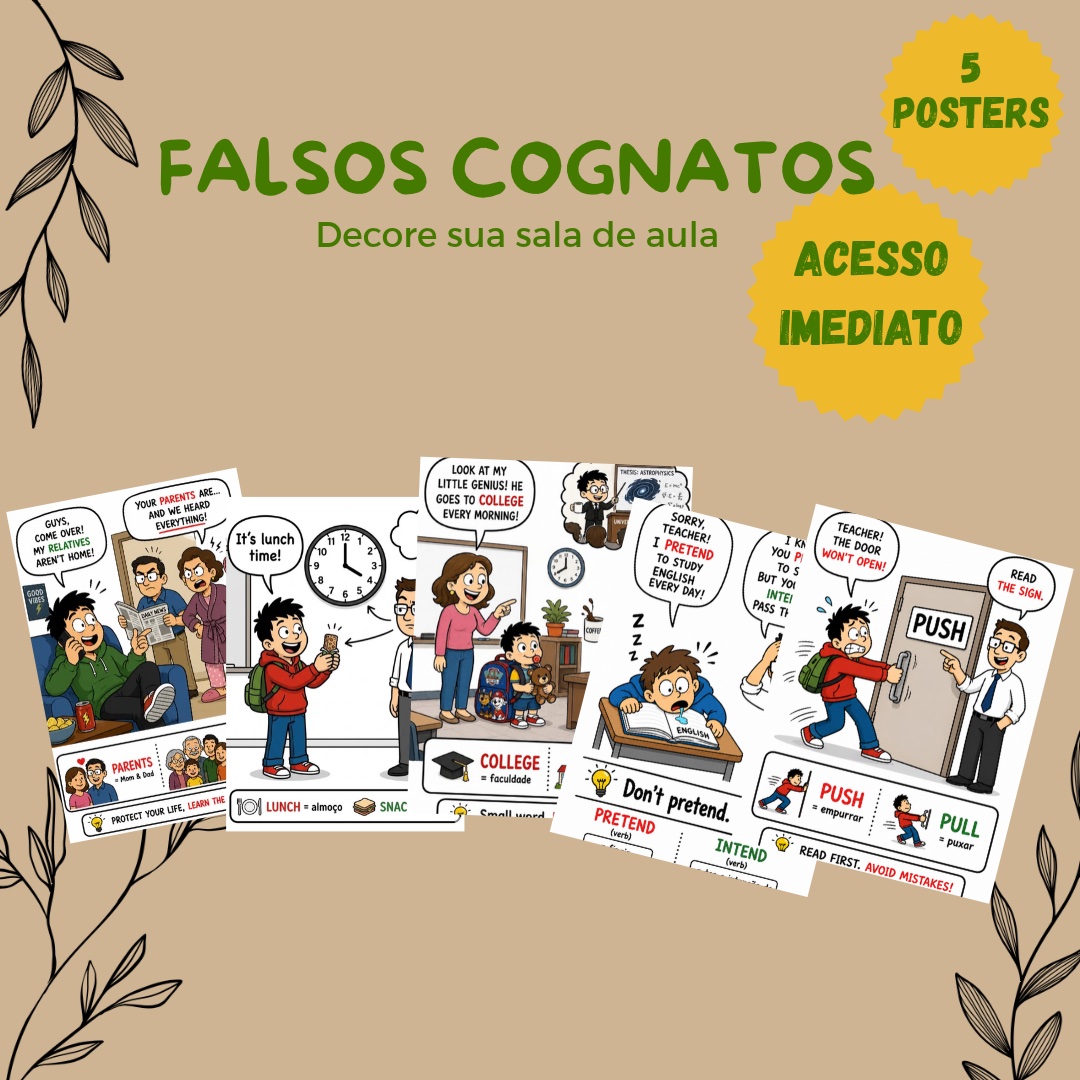 Decoração de sala de aula - Posters em Quadrinhos Cartoon — Português para Todas as séries: Baixe 5 pôsteres de falsos…