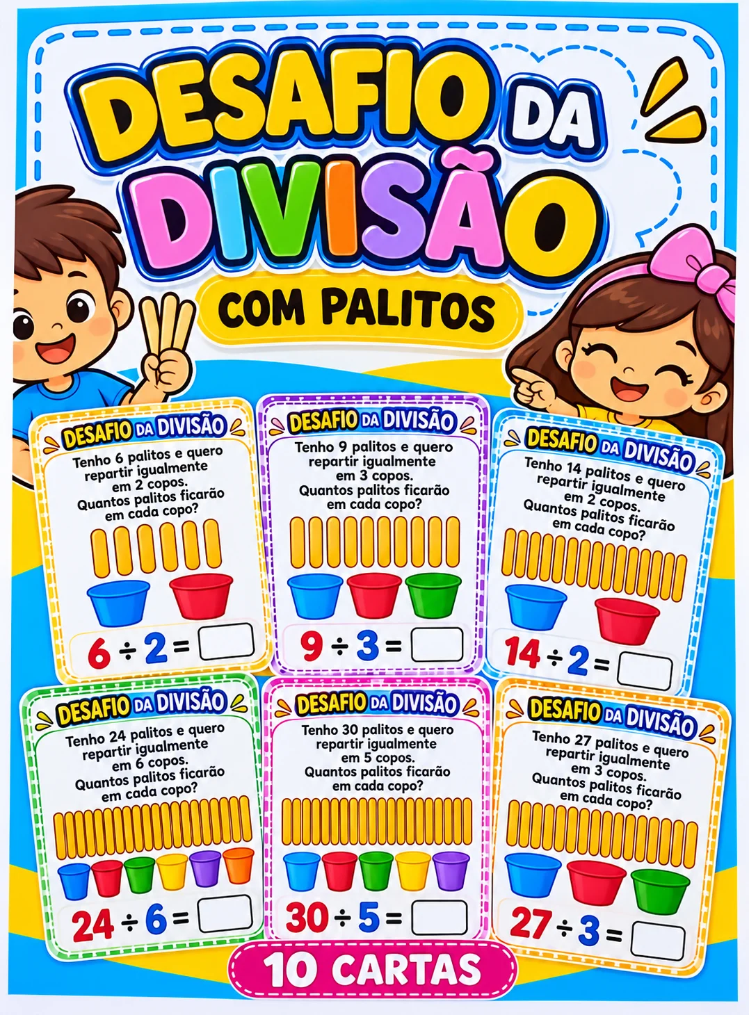 Desafio da Divisão com Palitos em PDF | Jogo Pedagógico de Matemática — amostra 5: Ensine divisão de forma lúdica, prática…