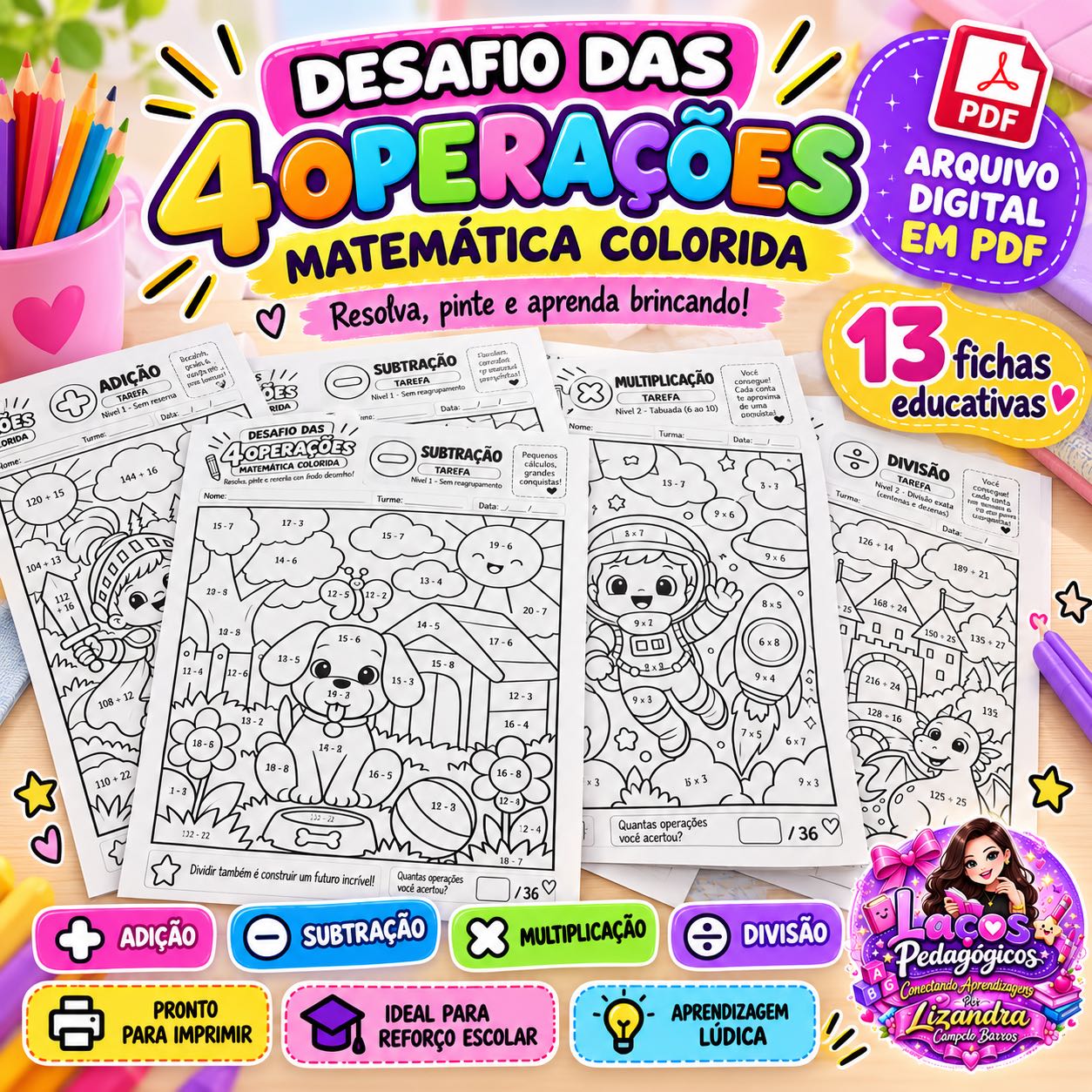 Desafio das 4 Operações : Adição, Subtração, multiplicação e Divisão — capa do material