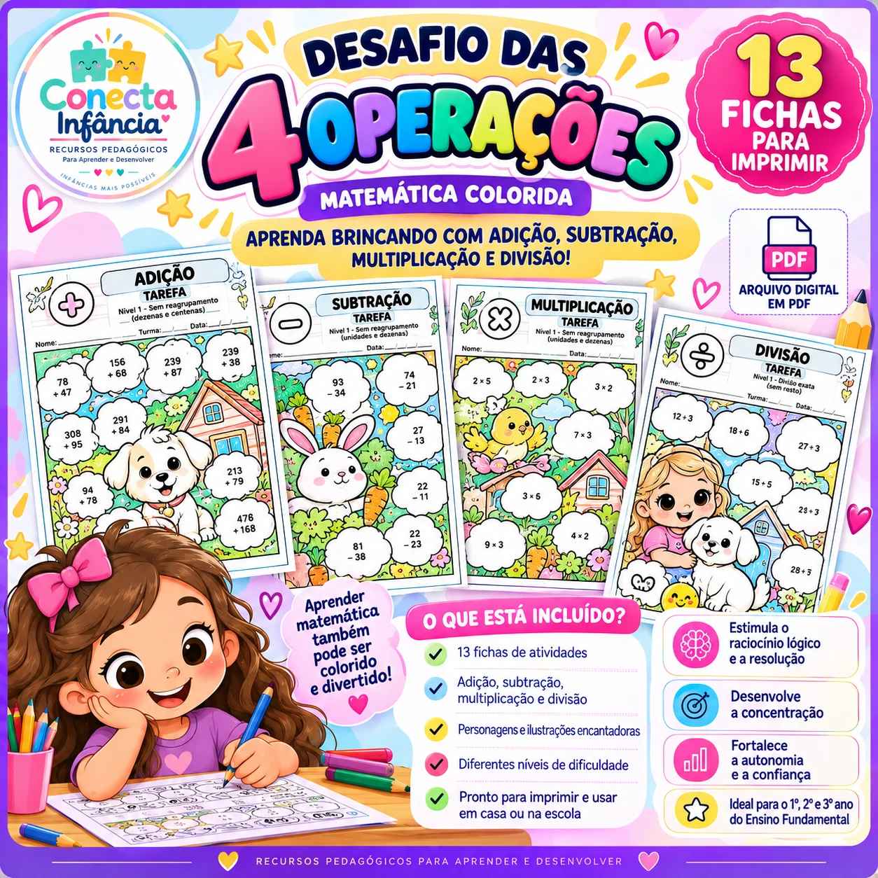 Desafio das 4 Operações | Matemática Colorida — amostra 5: Atividades de matemática para imprimir e colorir