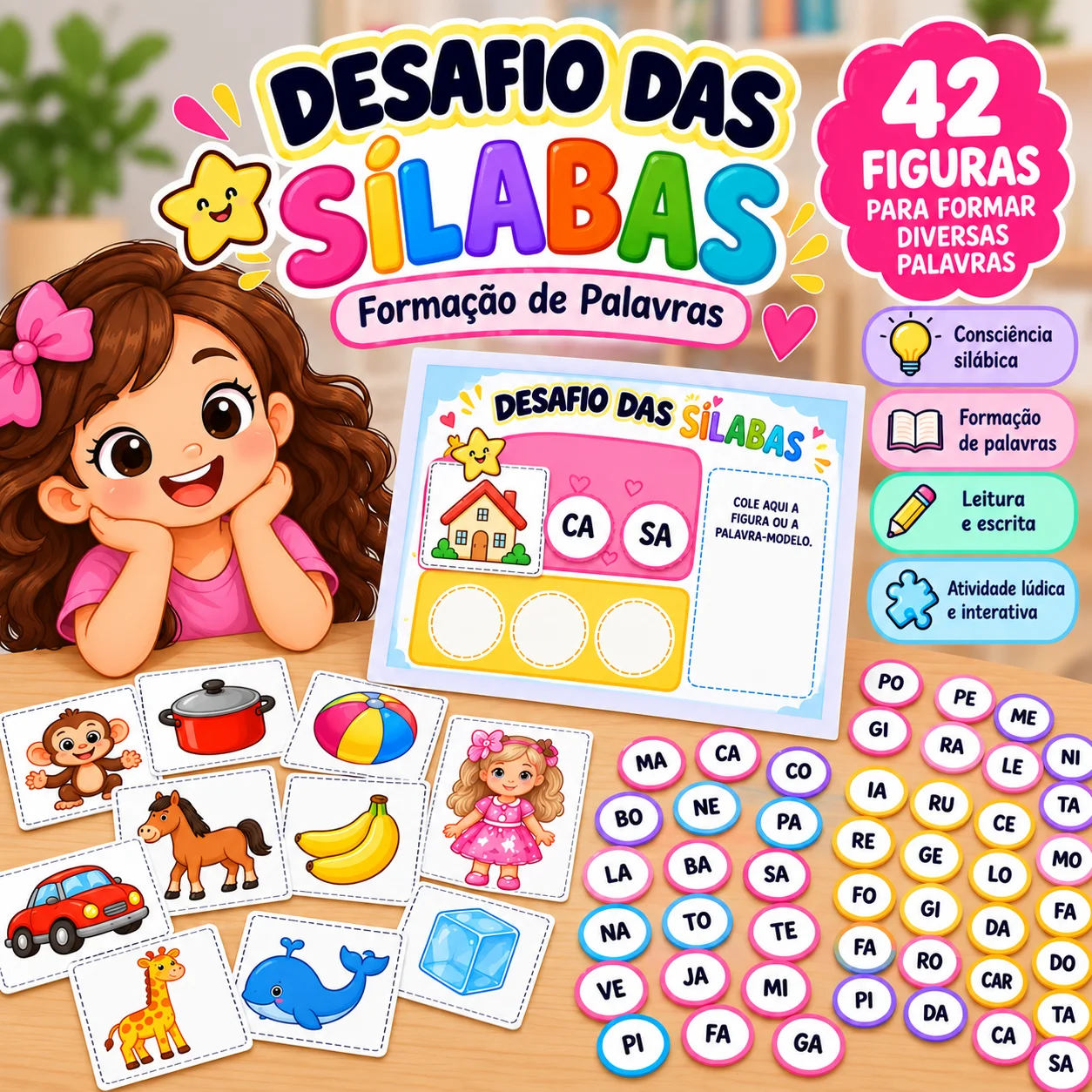 Desafio das Sílabas – Formação de Palavras — amostra 2: O Desafio das Sílabas é um recurso pedagógico desenvolvido para…