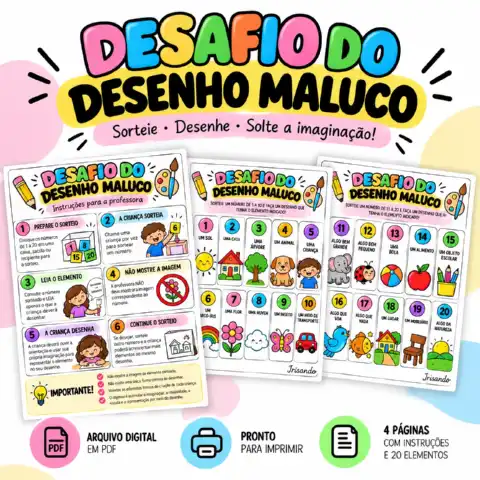 Desafio do Desenho Maluco – Atividade de Criatividade PDF — amostra 1: Atividade lúdica com 20 desafios de desenho para…