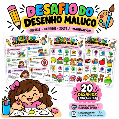 Desafio do Desenho Maluco – Atividade de Criatividade PDF — amostra 2: Atividade lúdica com 20 desafios de desenho para…
