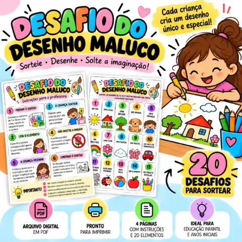 Desafio do Desenho Maluco – Atividade de Criatividade PDF — amostra 3: Atividade lúdica com 20 desafios de desenho para…