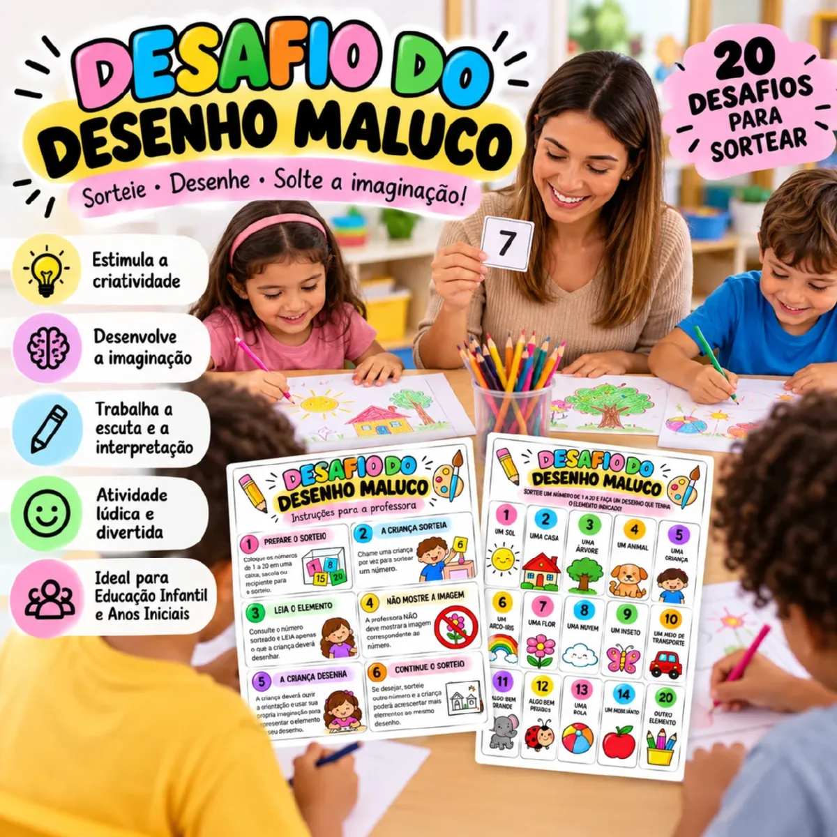 Desafio do Desenho Maluco – Atividade de Criatividade PDF — Alfabetização para Educação Infantil: Atividade lúdica com 20…
