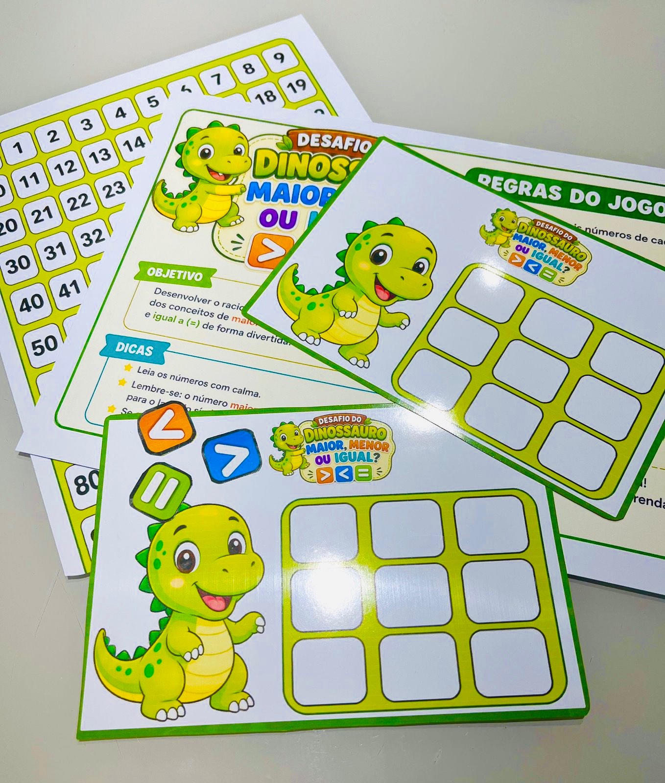 Desafio do Dinossauro – Maior, Menor e Anos Iniciais — amostra 1: Jogo para trabalhar os conceitos de maior que, menor que…