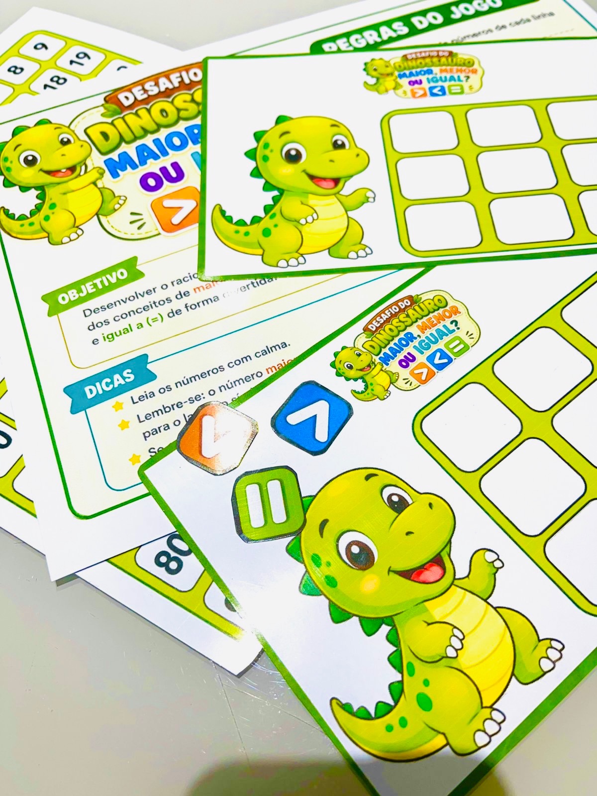 Desafio do Dinossauro – Maior, Menor e Anos Iniciais — amostra 2: Jogo para trabalhar os conceitos de maior que, menor que…