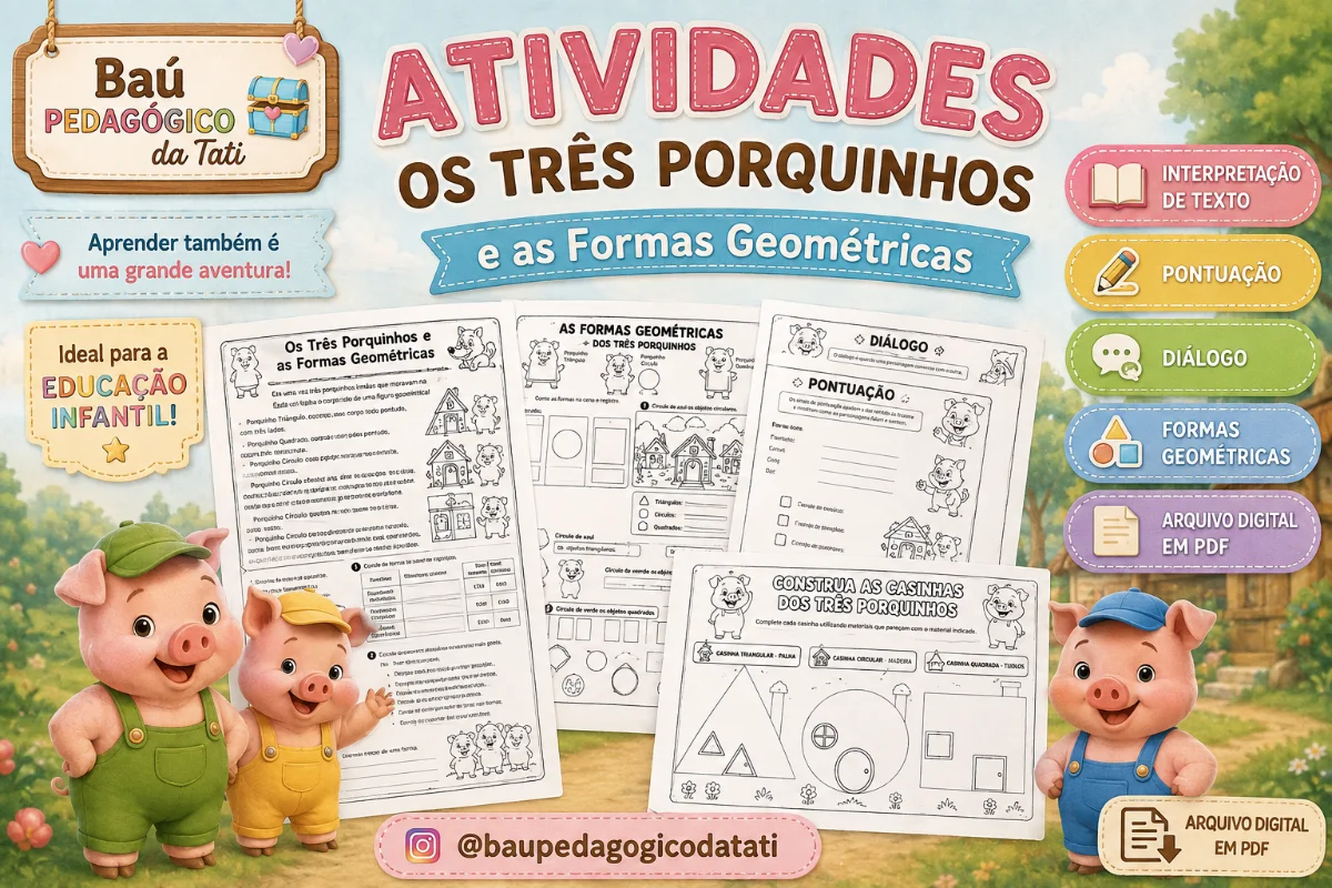 Desafio dos Três Porquinhos: Leitura, Escrita e Formas — capa do material