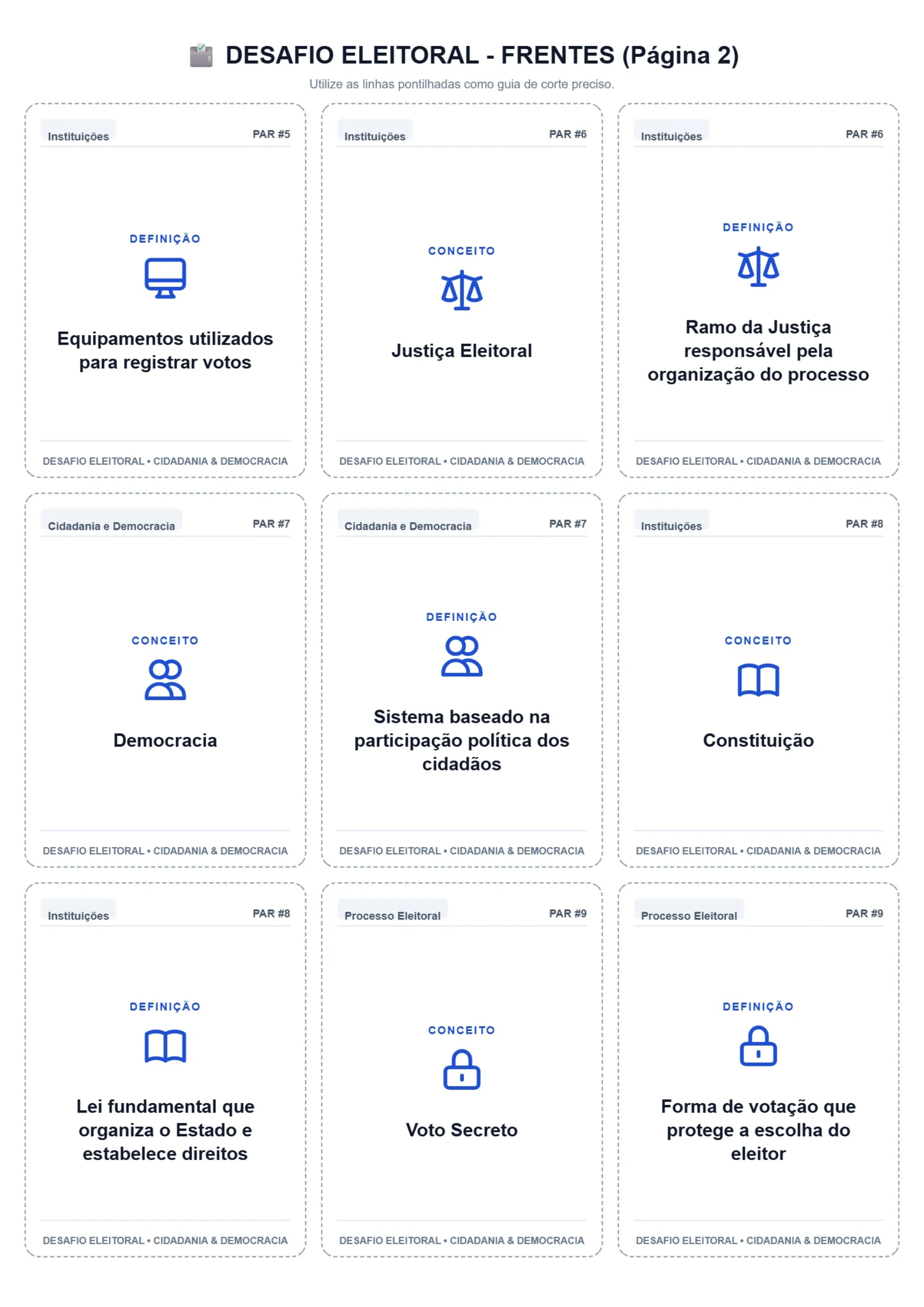 Desafio Eleitoral: Jogo de Cidadania e Democracia — amostra 4: Jogo da memória sobre cidadania, democracia e processo…