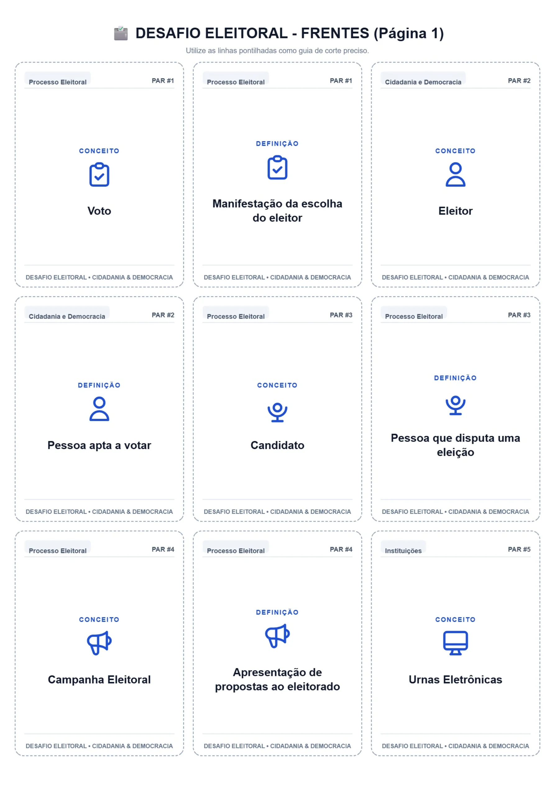 Desafio Eleitoral: Jogo de Cidadania e Democracia — Jogos pedagógicos para Fundamental II (6º–9º): Jogo da memória sobre…