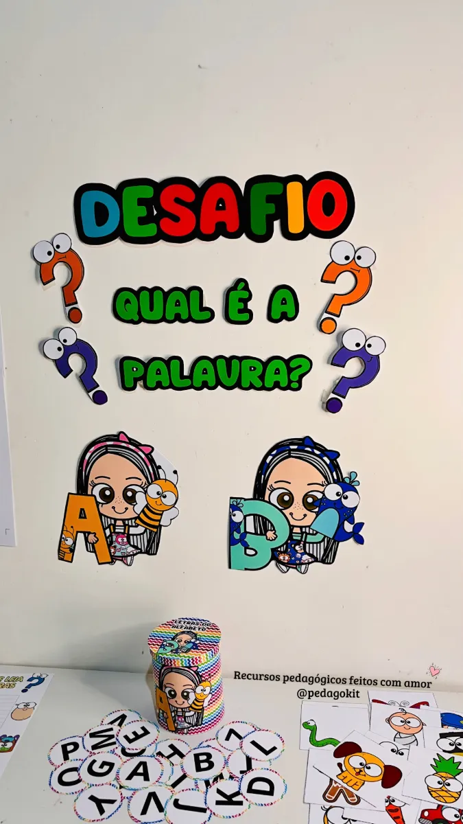 Desafio - qual é a palavra? — Atividades para Todas as séries: O desafio combina letras do alfabeto e imagens para…