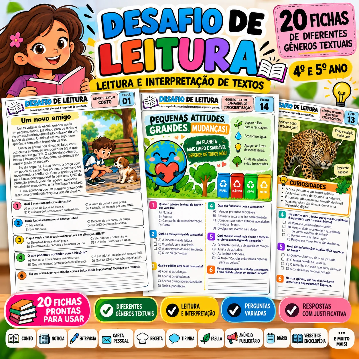 Desafios de Leitura | Fichas de Leitura e Interpretação — Português para 5º ano: Desafios de leitura com fichas de…
