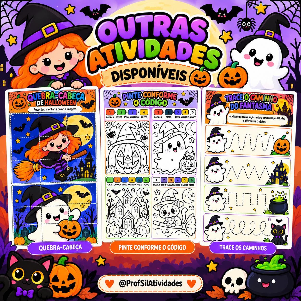 Desafios do Halloween - Atividades Lúdicas — amostra 2: Kit de atividades de Halloween com desafios divertidos e temáticos