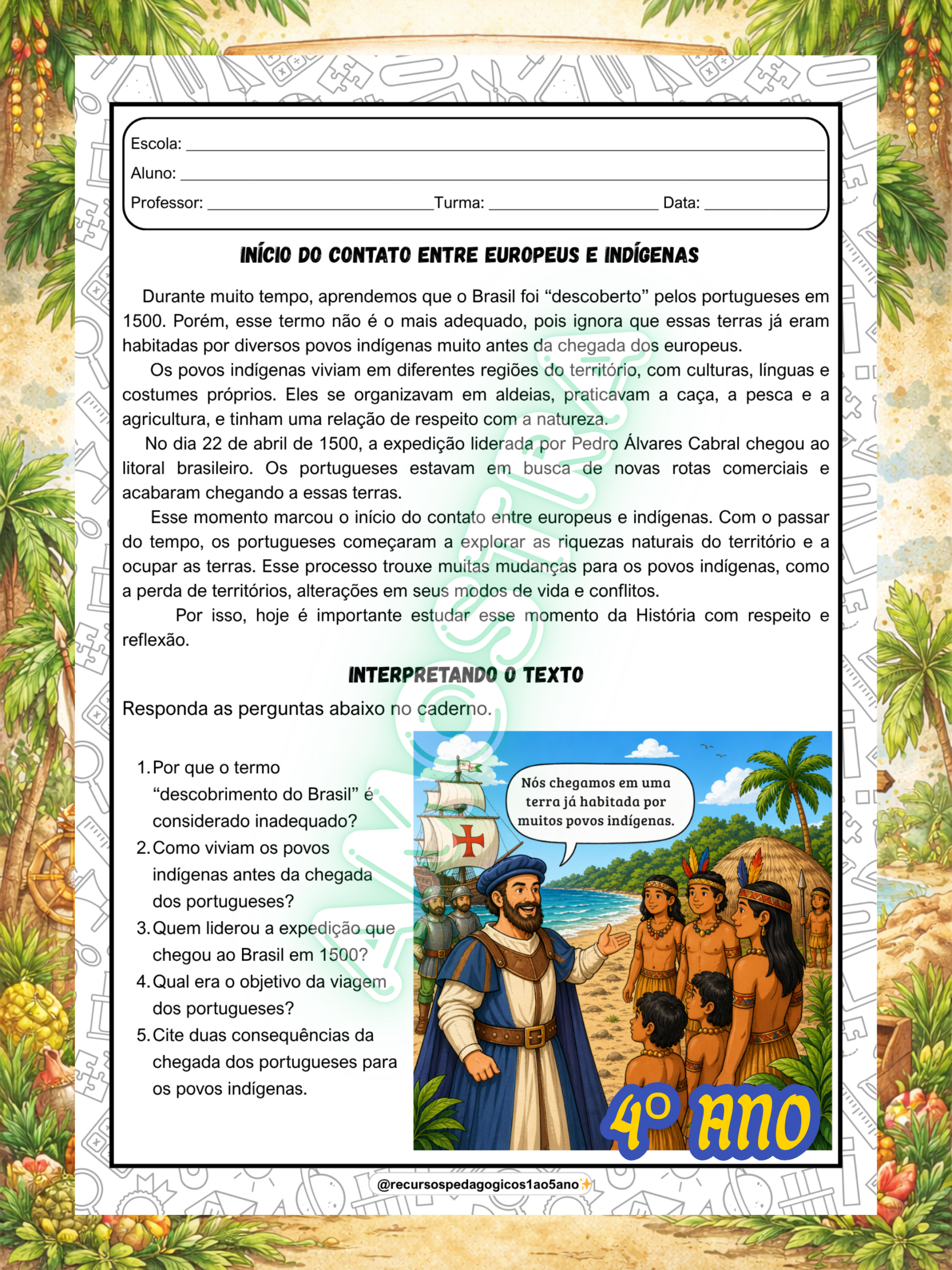 Descobrimento ou Chegada dos portugueses ao Brasil? – 1º ao 5º ano – Atividade Pedagógica — amostra 5: Descobrimento ou…
