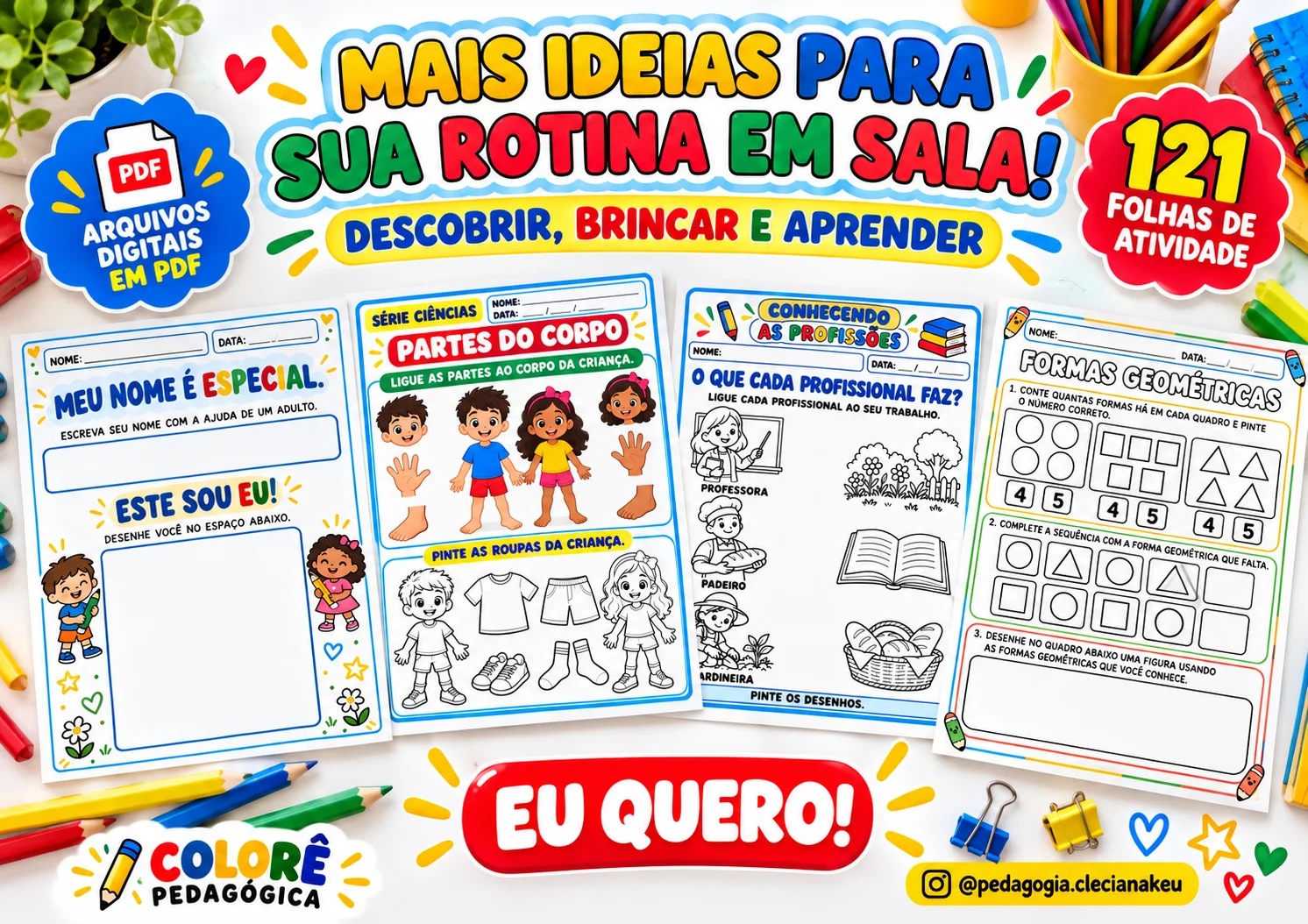 Descobrir, Brincar e Aprender | 121 Atividades para Ed. Infantil — amostra 3: Coleção com 121 folhas de atividade em PDF…