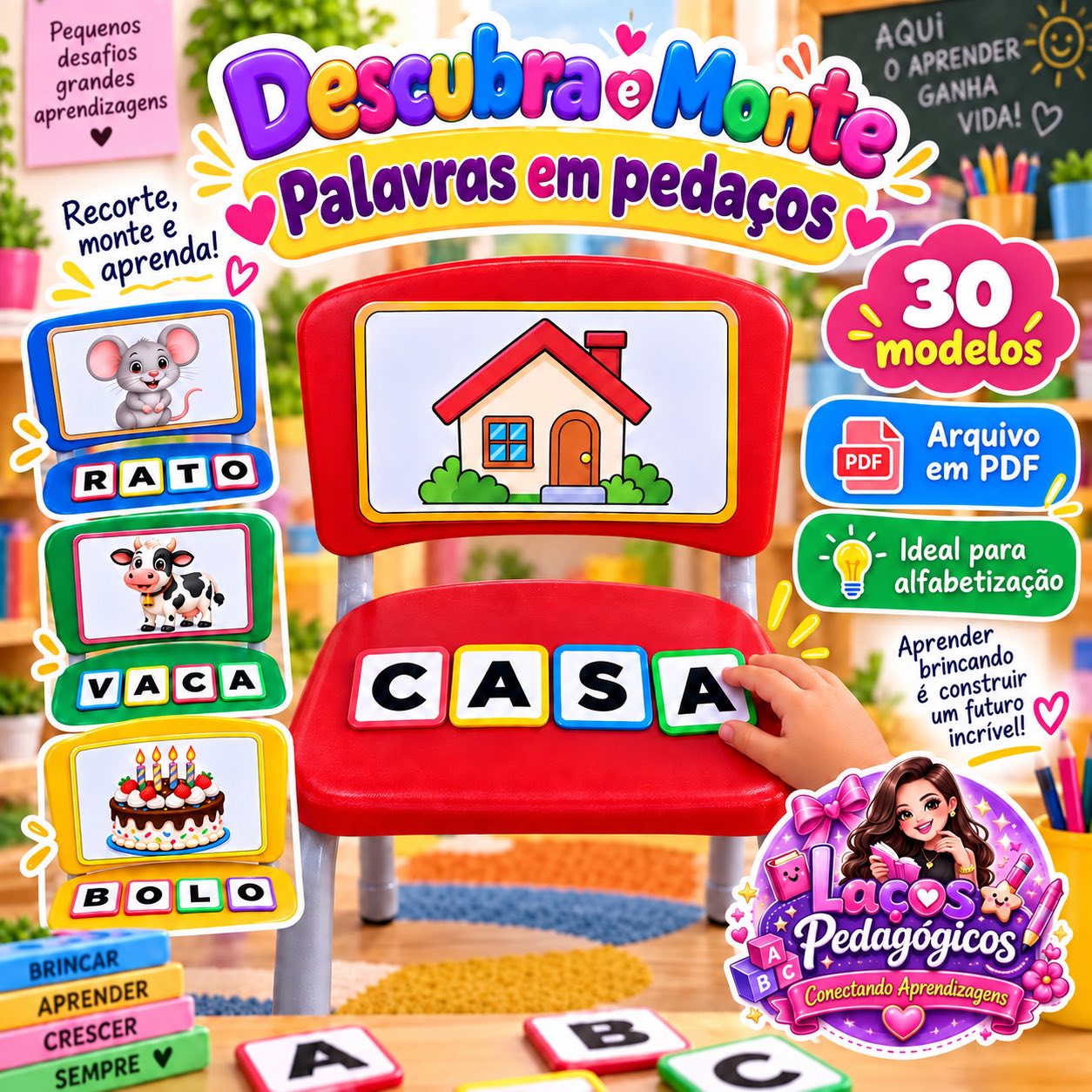 Descubra e Monte – Palavras em Pedaços | 30 Modelos para Alfabetização — Alfabetização para Educação Infantil: Atividade…