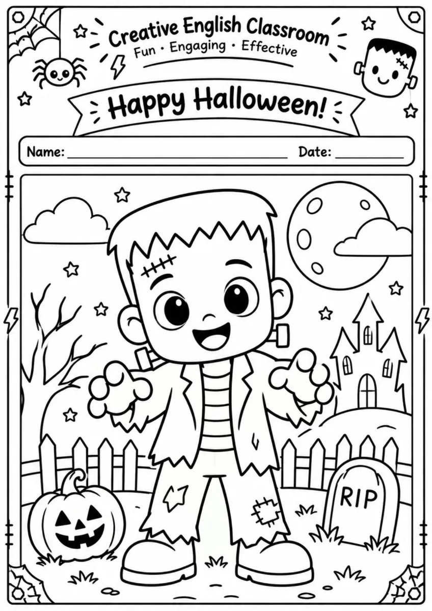 Desenhos de Halloween para Pintar | 14 Atividades A4 — amostra 2: 14 desenhos encantadores de Halloween para pintar