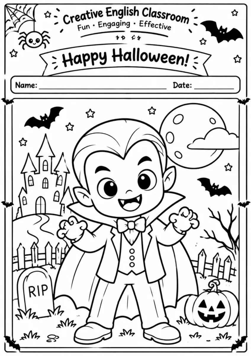 Desenhos de Halloween para Pintar | 14 Atividades A4 — amostra 3: 14 desenhos encantadores de Halloween para pintar