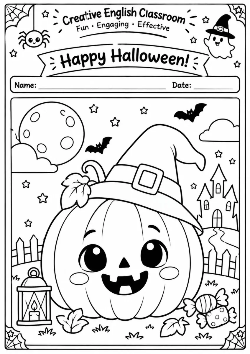 Desenhos de Halloween para Pintar | 14 Atividades A4 — amostra 4: 14 desenhos encantadores de Halloween para pintar