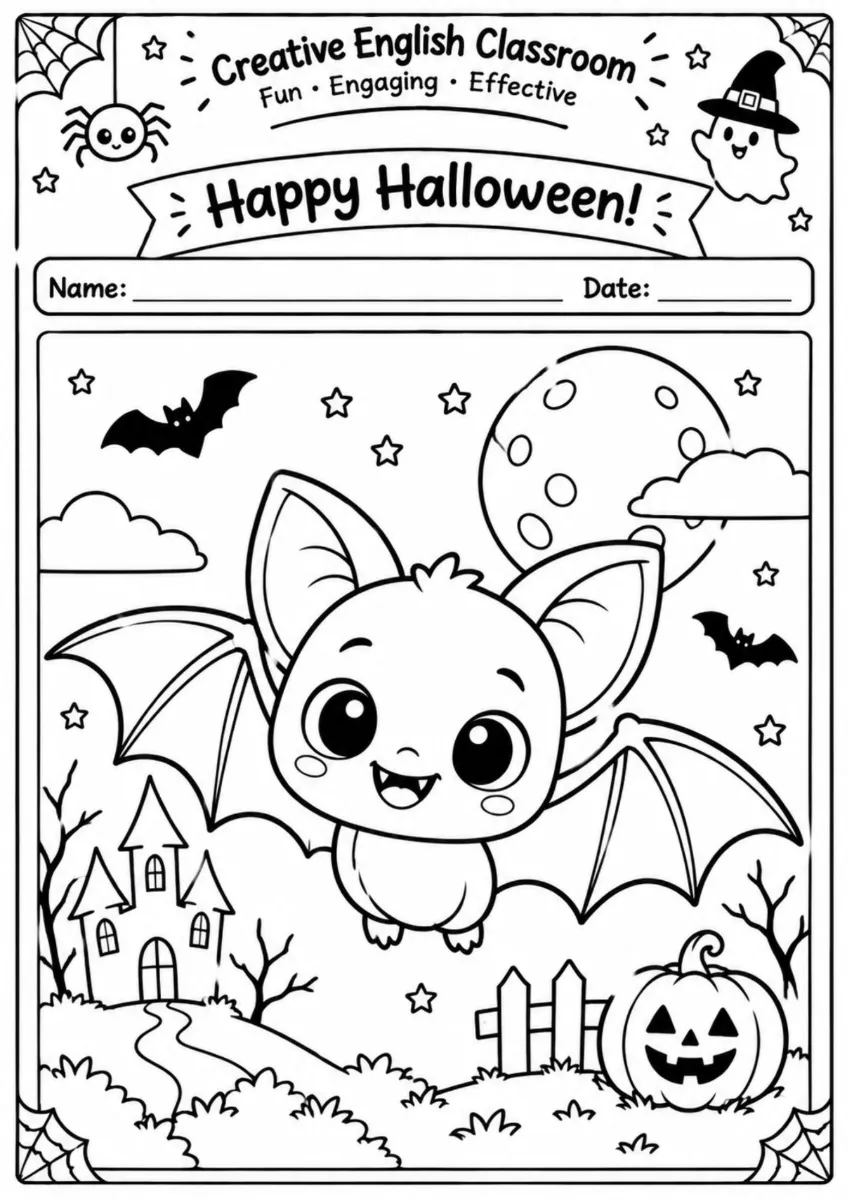 Desenhos de Halloween para Pintar | 14 Atividades A4 — amostra 6: 14 desenhos encantadores de Halloween para pintar