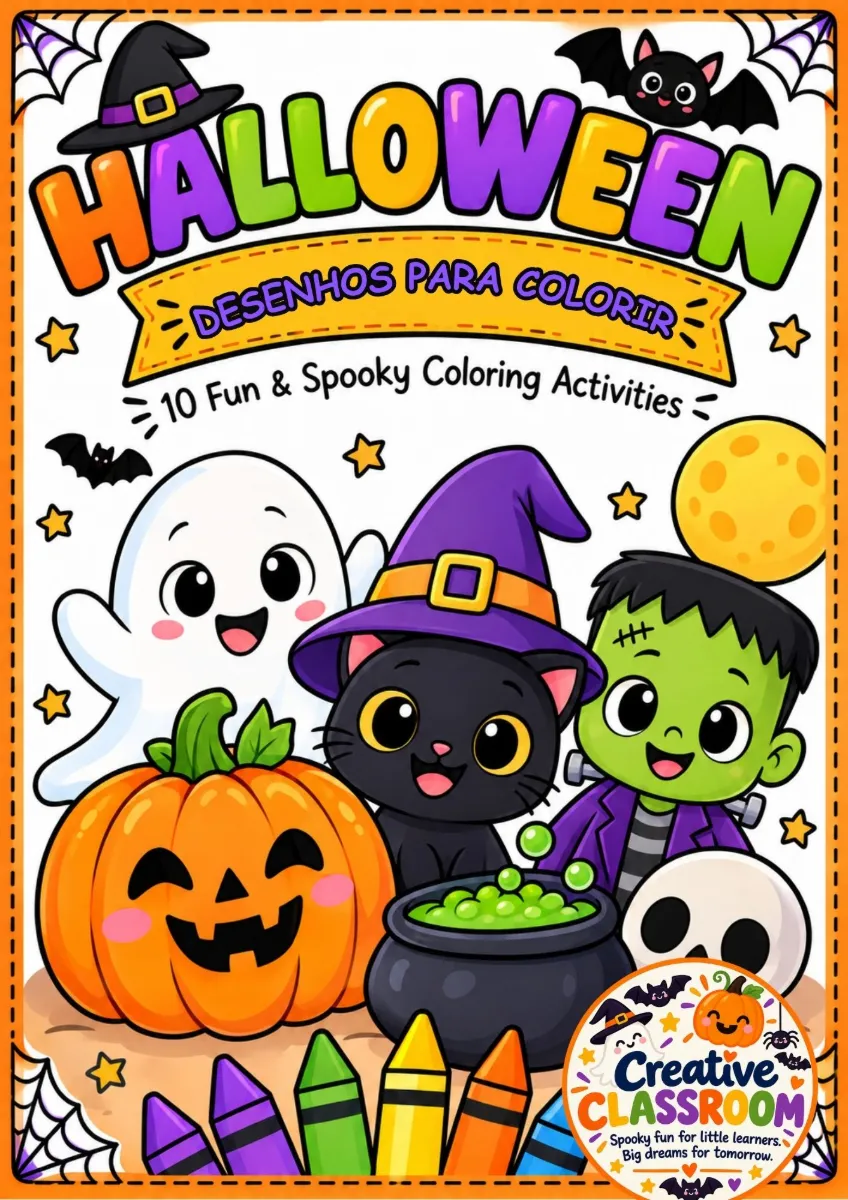Desenhos de Halloween para Pintar | 14 Atividades A4 — Atividades para 3º ano: 14 desenhos encantadores de Halloween para…