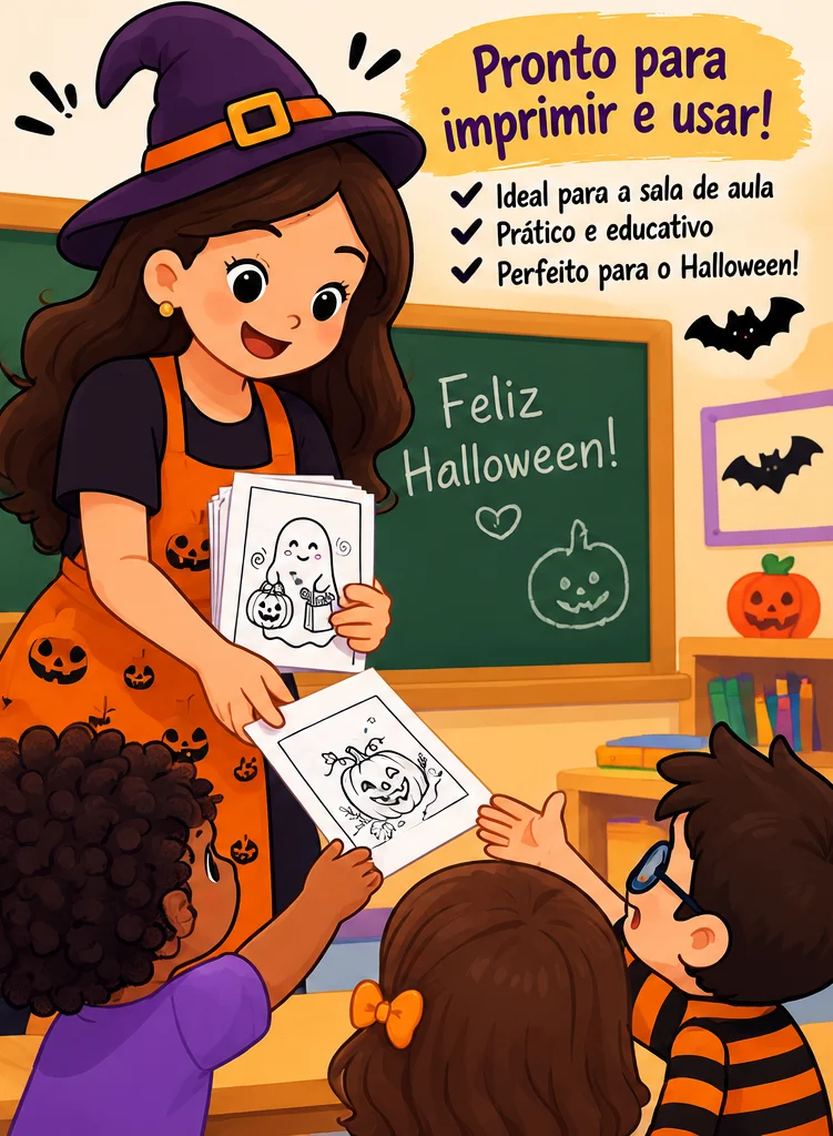 Desenhos para Colorir Halloween PDF – 10 Desenhos Infantis — amostra 2: O que você encontrará no material