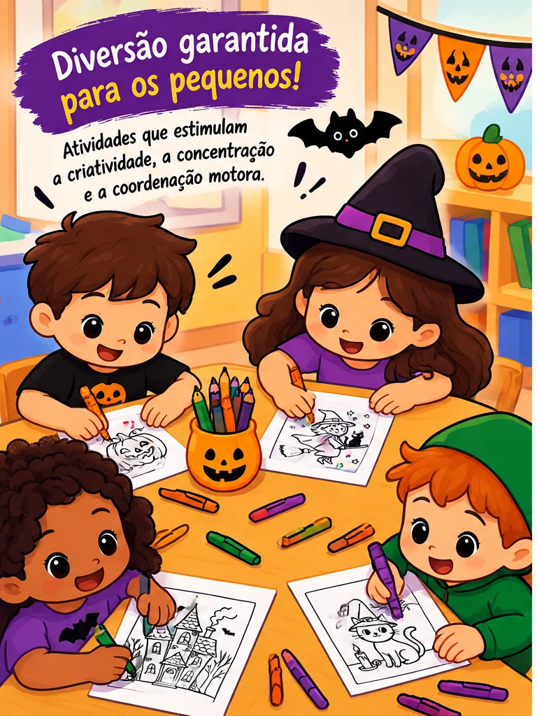Desenhos para Colorir Halloween PDF – 10 Desenhos Infantis — amostra 3: 10 desenhos de Halloween para colorir em PDF, com…