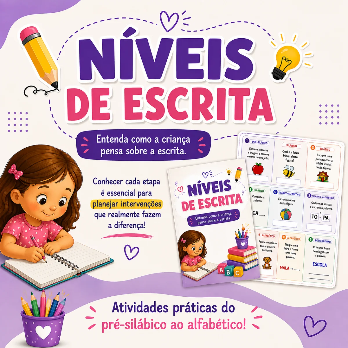 Desenvolvendo os Níveis da Escrita Alfabetização — amostra 6: Estimulam a reflexão sobre a escrita, a relação entre sons e…