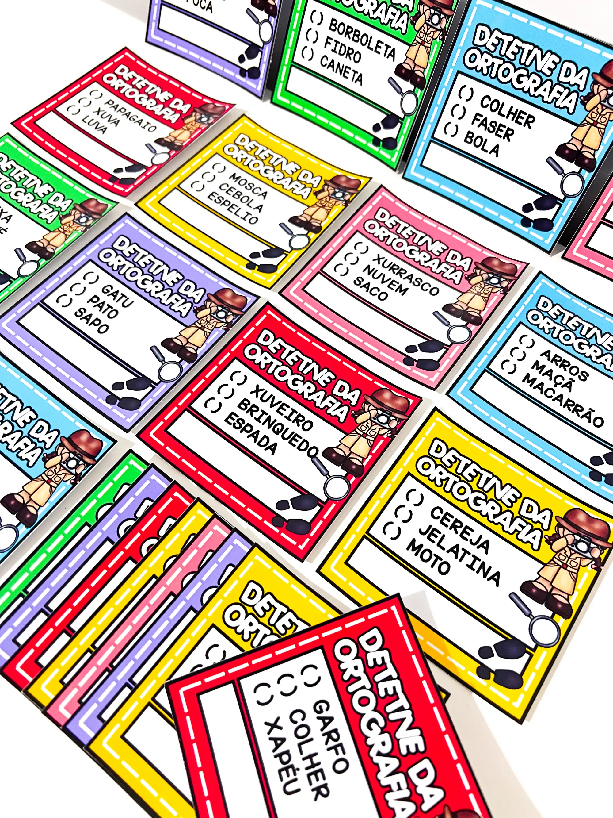 Detetive da Ortografia – Atividades de Ortografia para Alfabetização — amostra 3: Jogo Detetive da Ortografia com 24 fichas…