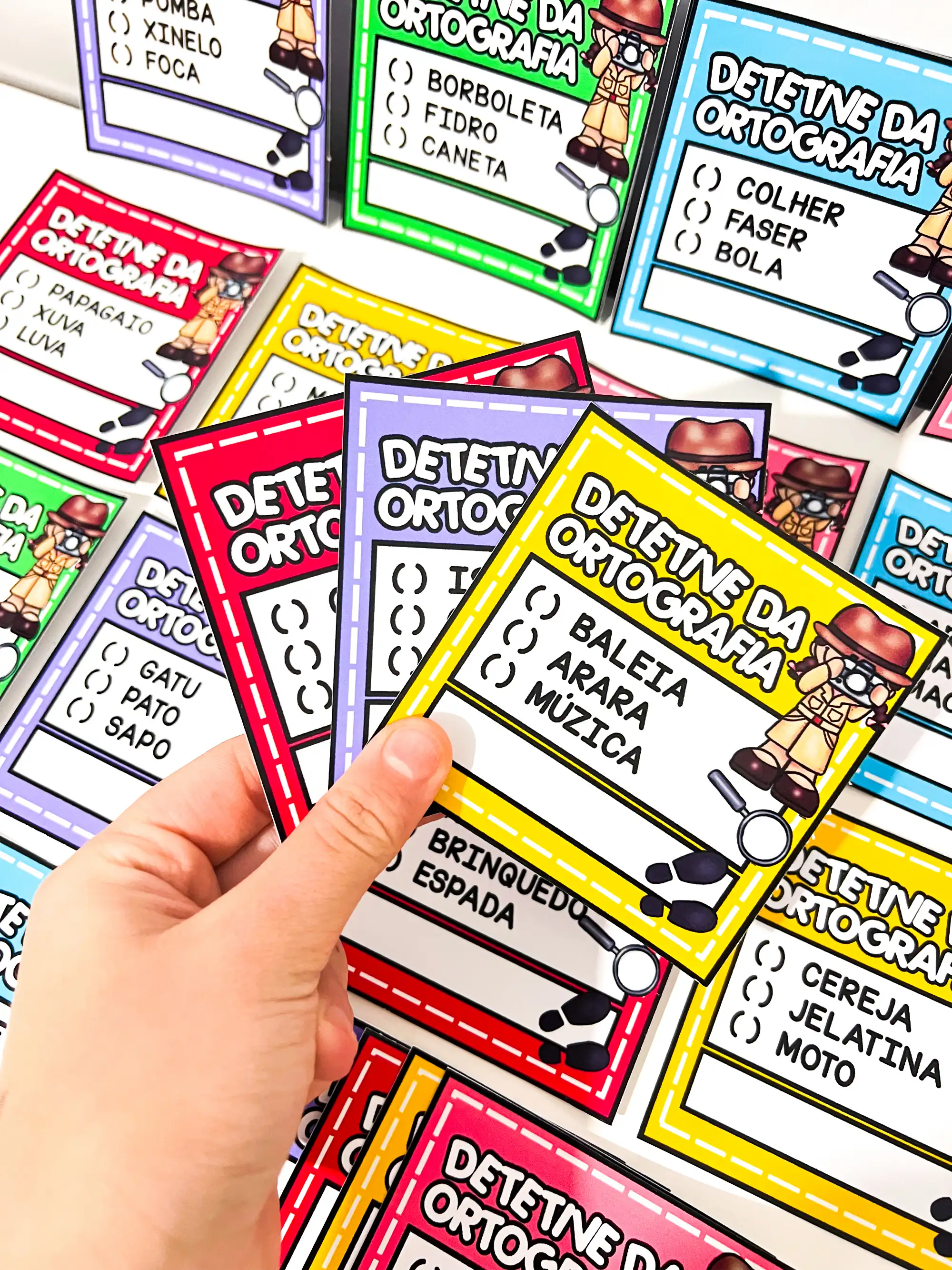 Detetive da Ortografia – Atividades de Ortografia para Alfabetização — amostra 4: Jogo Detetive da Ortografia com 24 fichas…