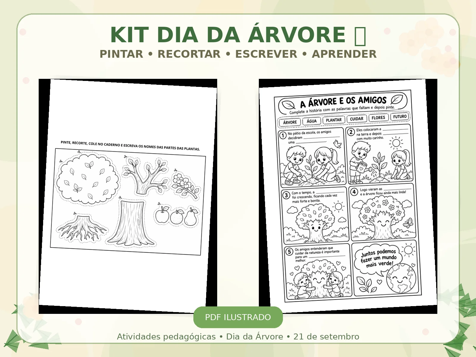 Dia da arvore - Atividade Partes das Plantas — amostra 1: Atividade de Ciências para pintar, recortar, colar e escrever os…