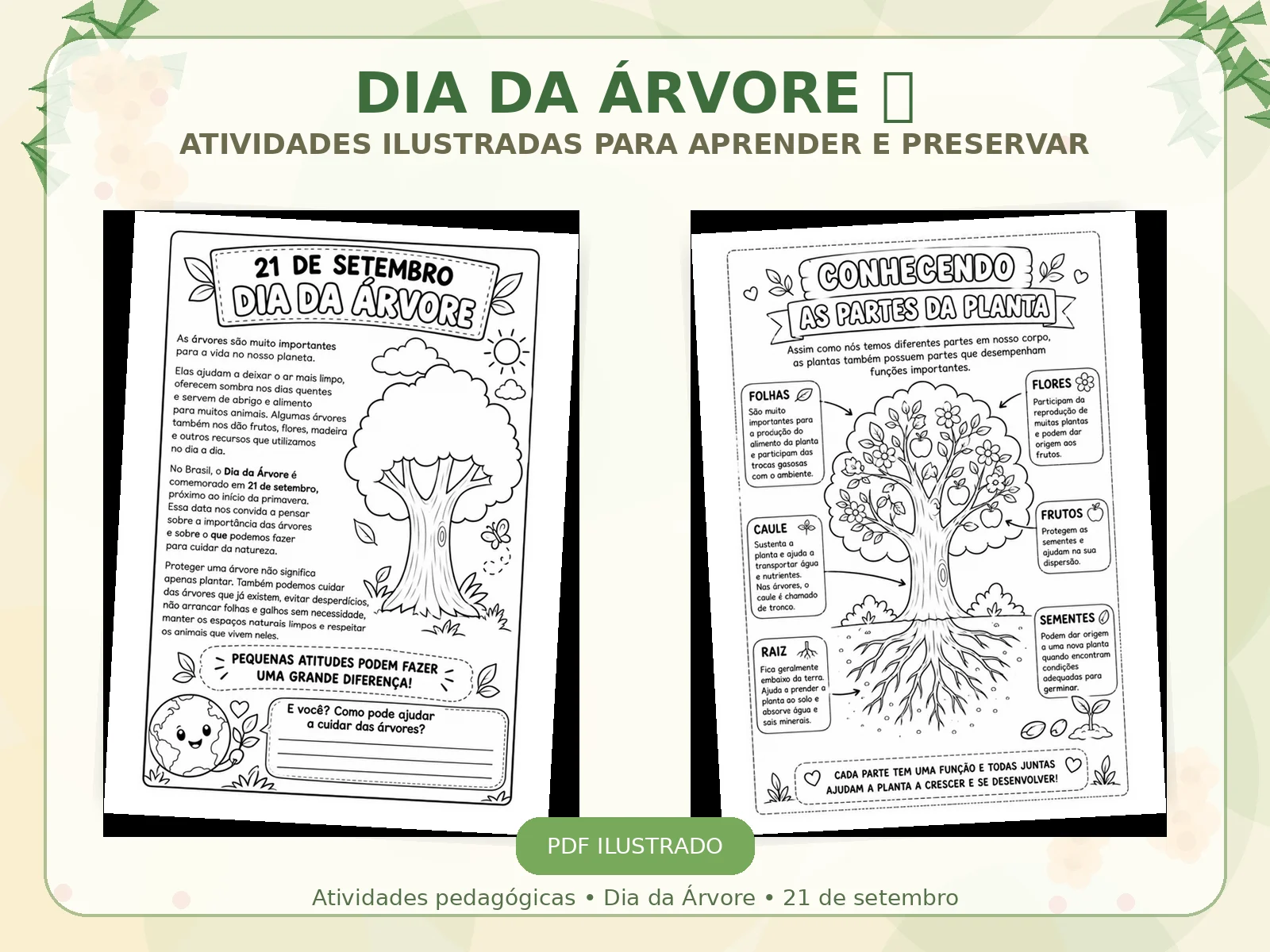 Dia da arvore - Atividade Partes das Plantas — amostra 2: Atividade de Ciências para pintar, recortar, colar e escrever os…