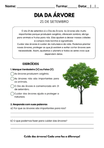 Dia da Árvore : kit com 9 Atividades Educativas para Imprimir — amostra 3: A História/Crescimento da Árvore