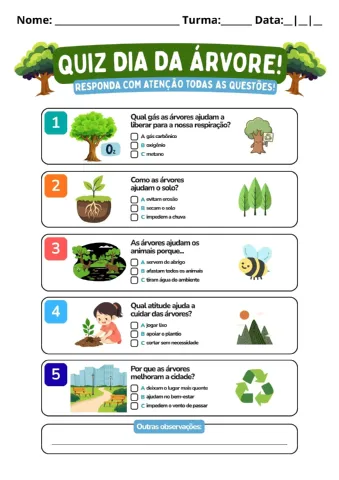 Dia da Árvore : kit com 9 Atividades Educativas para Imprimir — amostra 4: Dia da Árvore – texto e exercícios