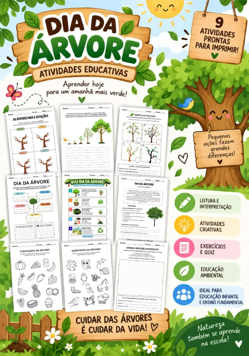 Dia da Árvore : kit com 9 Atividades Educativas para Imprimir — Matemática para Educação Infantil: Um kit completo com 9…