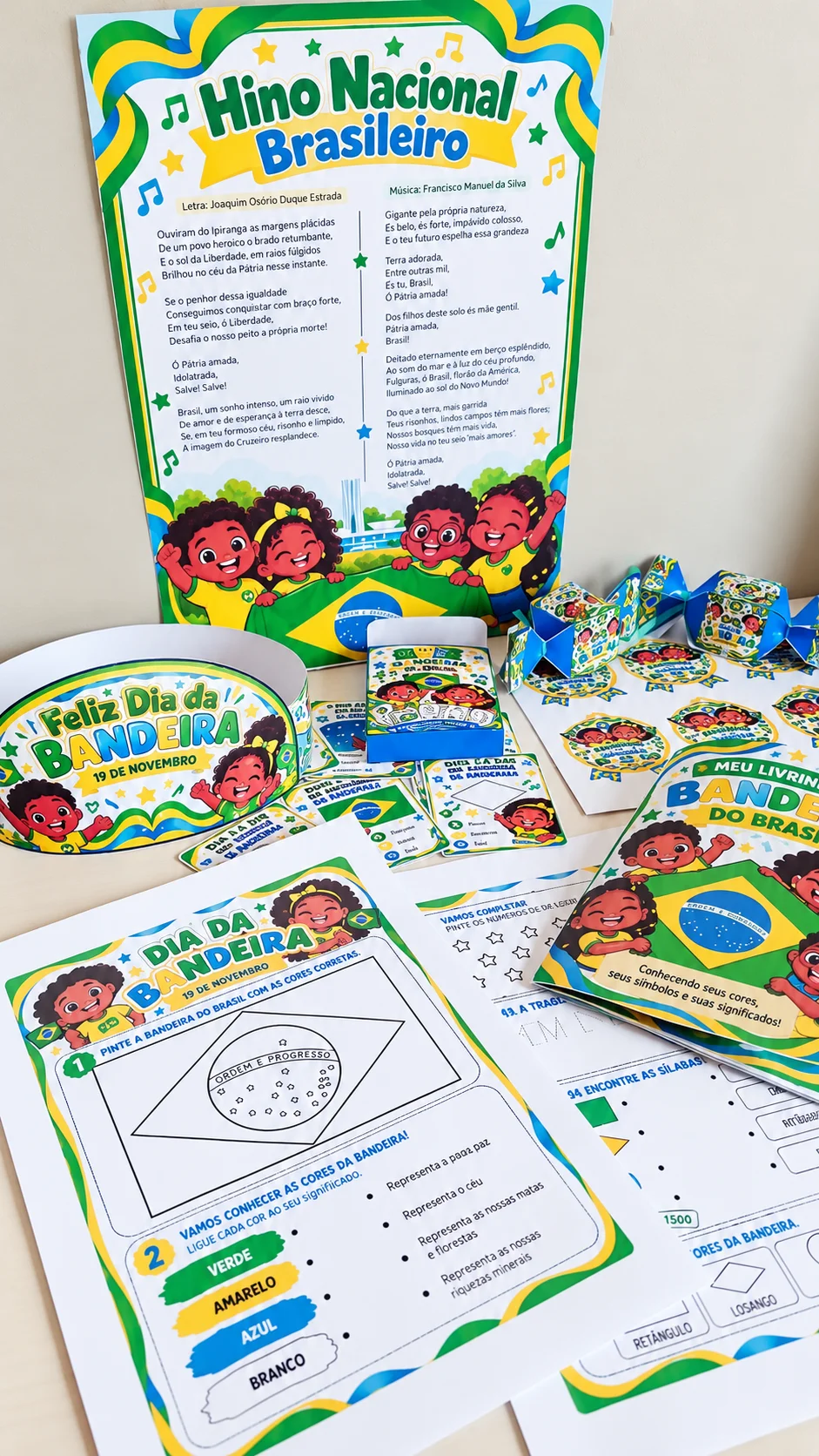 Dia da Bandeira do Brasil Atividades e Viseira PDF — amostra 5: Kit Dia da Bandeira completo com livrinho, quiz interativo,…