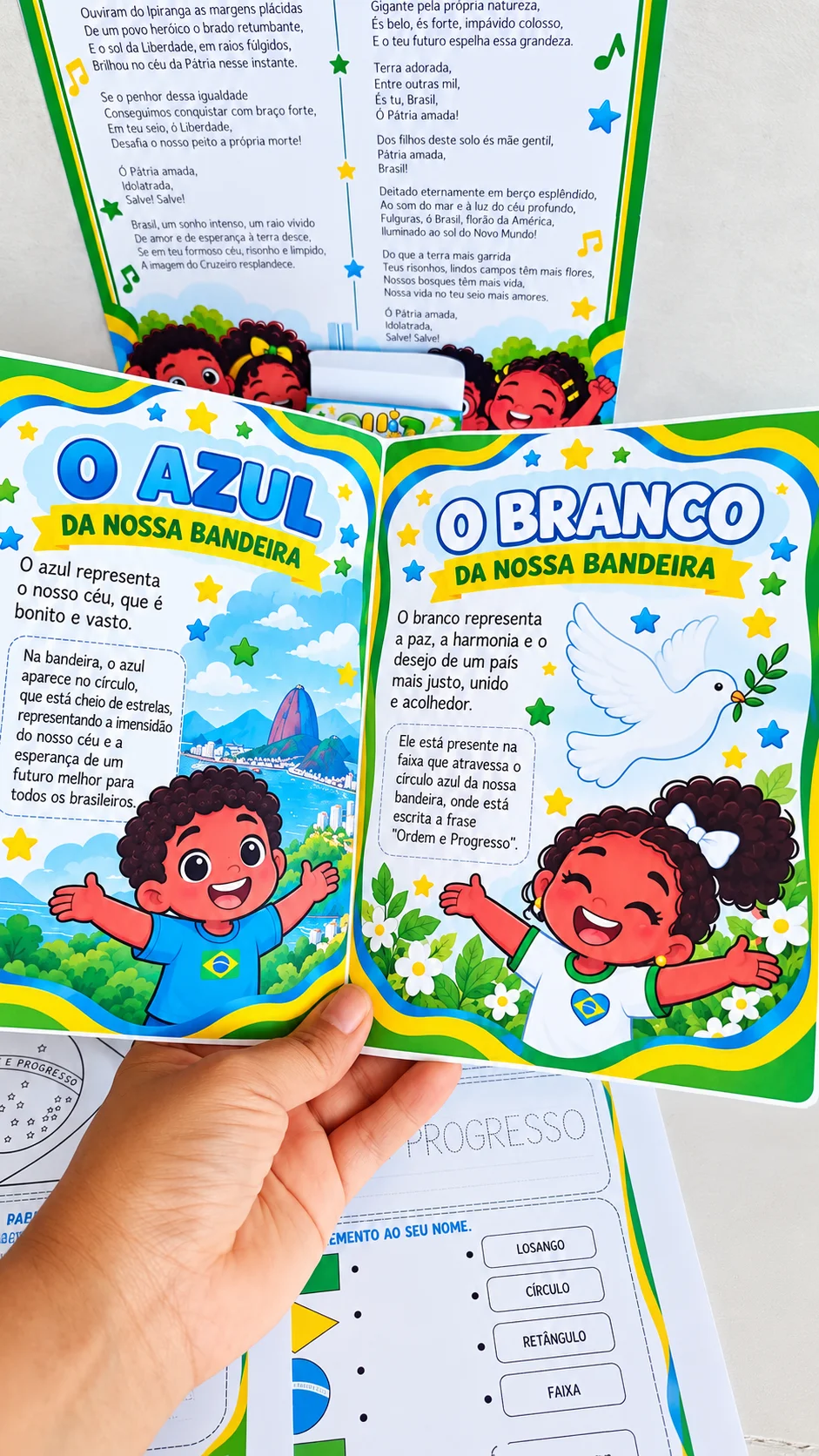 Dia da Bandeira do Brasil Atividades e Viseira PDF — amostra 6: Kit Dia da Bandeira completo com livrinho, quiz interativo,…